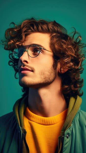 Premium AI Image Western Man With Long Curly Hair Wearing Glasses