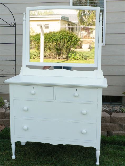 For the Love of it: White Antique Dresser with Mirror and A Burlap Wreath