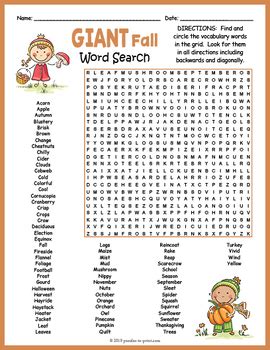 Autumn Activity GIANT Fall Word Search Puzzle Worksheet By Puzzles To