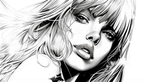 Скачать обои monochrome women blonde illustration AI art раздел ии арт в разрешении 2560x1440
