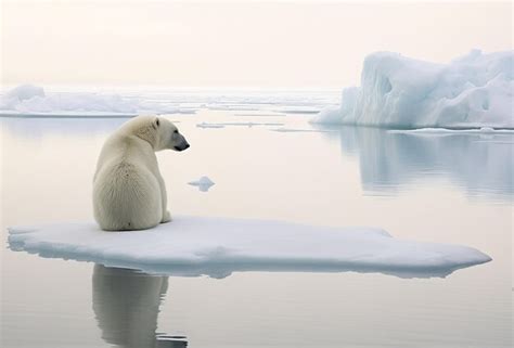 Urso Polar Triste Em Um Gelo Flutuante No Oceano Conceito De