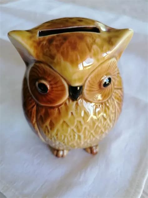 TIRELIRE CHOUETTE HIBOU en céramique vernissée Vintage EUR 4 50