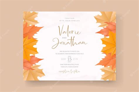 Premium Vector | Invitation template design with beautiful autumn leaves