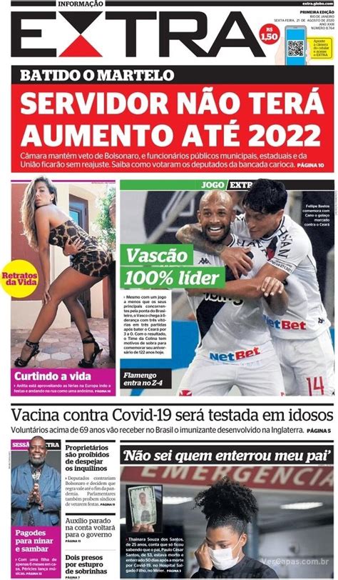 Capa Do Jornal Extra Rj De Hoje De Agosto De Amaz Nia