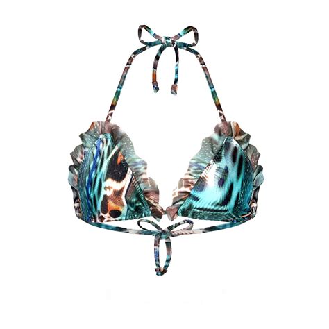 Deessa Ibiza Women S Blue Gold Green Green Ruffle Triangle Bikini Top Carmen Posidonia In