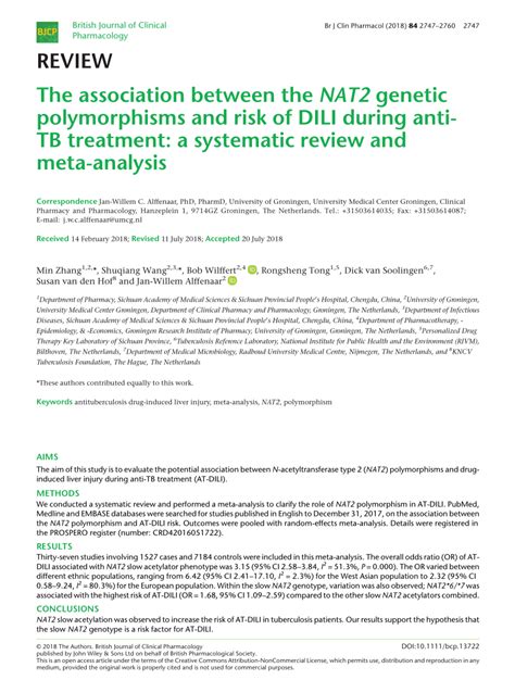 Pdf The Association Between The Nat Genetic Polymorphisms And Risk