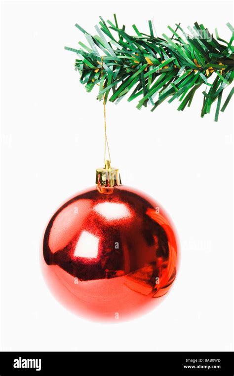 Red Bauble Hanging On A Christmas Tree Stock Photo Alamy