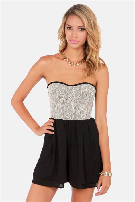 Sexy Black Romper Lace Romper Strapless Romper 5900 Lulus