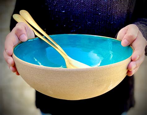 Ceramic Bowl Large Bowl Salad Bowl Designed Bowl Turquoise - Etsy