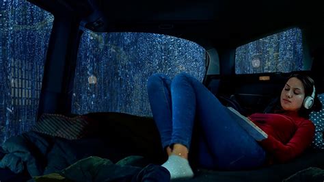 Deep Sleep Ambience Heavy Rain Thunder On Window Cozy Car For Deep