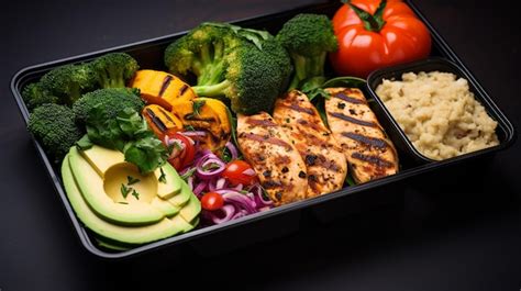 Premium Photo | Catering Meal prep A meal in a box A healthy box