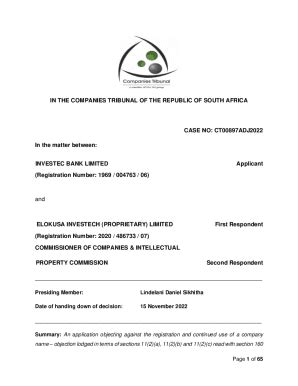 Fillable Online Investec Bank Limited V Elokusa Investech Proprietary