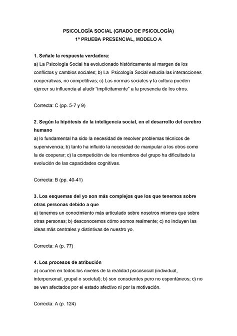 Exámenes febrero 2010 Tipos A D preguntas y soluciones PSICOLOGÍA