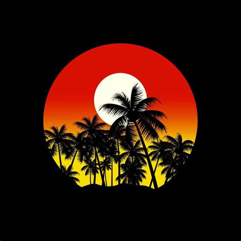 Vector tropical beach sunset silhouette illustration 9169487 Vector Art at Vecteezy