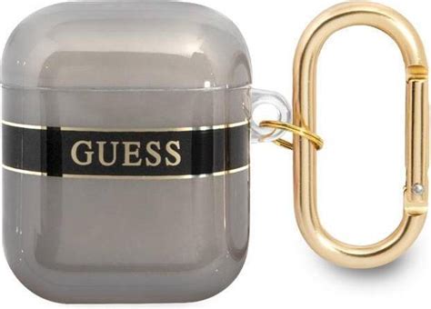 Guess AirPods 1 2 Cover Printed Stripe Gold Hook Sort Pris