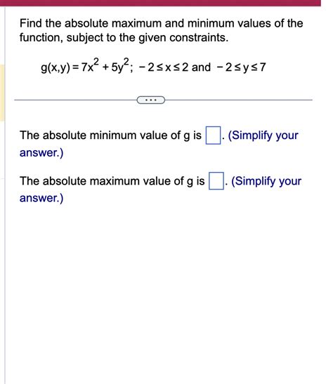 Solved Find The Absolute Maximum And Minimum Values Of The Chegg