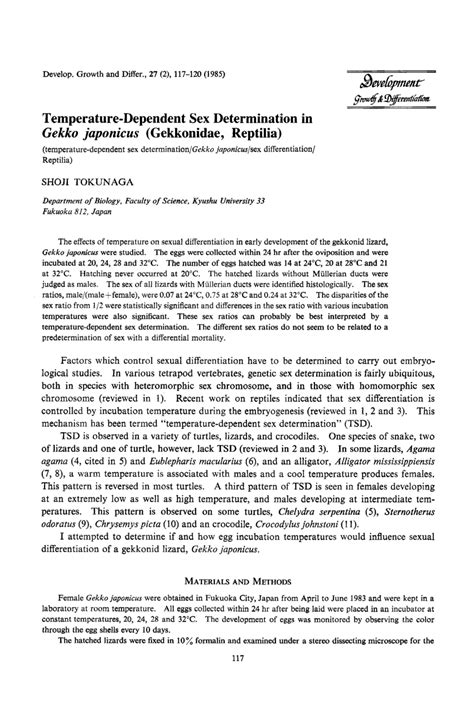 PDF TemperatureDependent Sex Determination In Gekko Japonicus Gekkonidae Reptilia