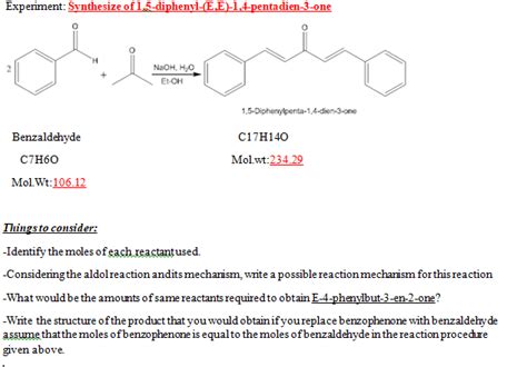 Solved Experiment Synthesize Of Diphenyl E E Penta Chegg