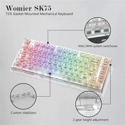Womier SK75 75 Gamer Mechanical Keyboard Crystal Transparent Hot Swap Gaming Keyboard Tyce C