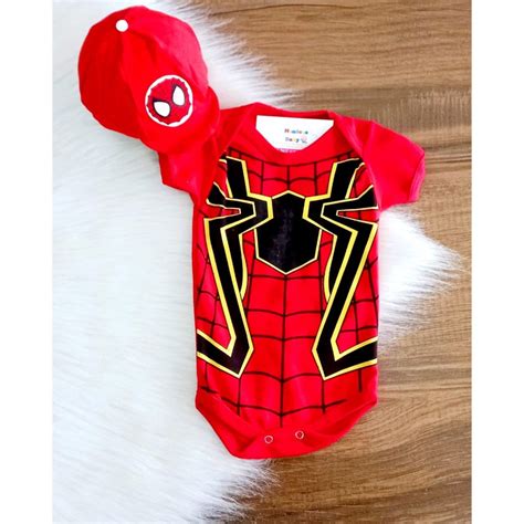 Body Temático Algodão Mesversário Homem Aranha Boina Elo7