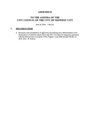 Fillable Online Addendum To The Agenda Of The City Council Of The Fax