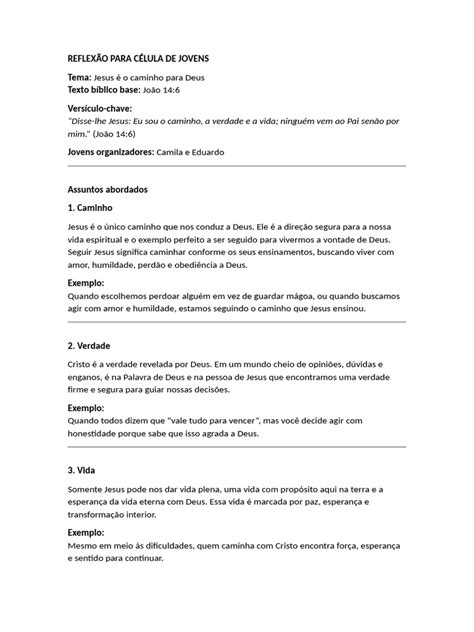 Reflexão Para Abertura De Célula - Reflexão para Célula de Jovens | PDF