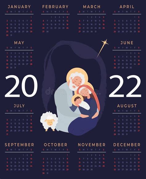 Calendário 2022 Feliz Natal Santa Família Virgem Maria E Joseph O