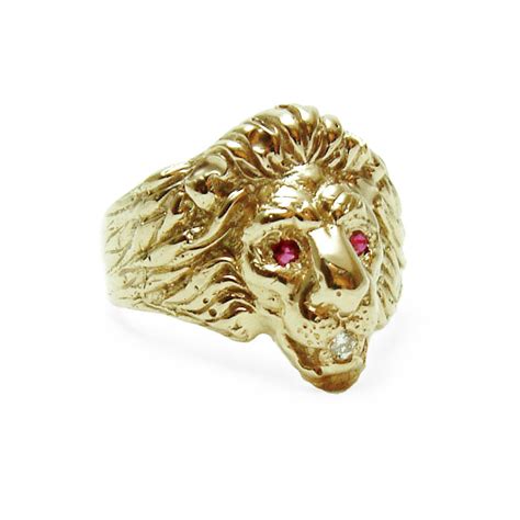 Gold Lion Ruby Eyes Ring | Mens | Kokkinos Creative Jewelers