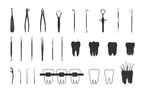 Dental tools silhouette, Dental instruments silhouette, Tooth ...