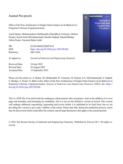 Pdf Effect Of The Pore Architecture Of Ziegler Natta Catalyst On Its