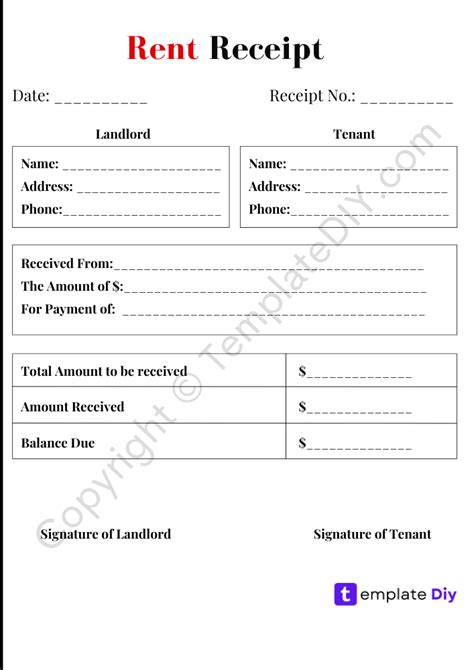 Landlord Rent Receipt Printable Template Pdf Word