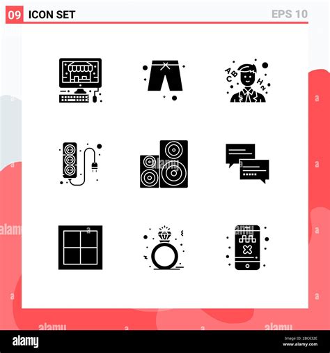 Pictogram Set Of Simple Solid Glyphs Of Studio Monitor Teacher