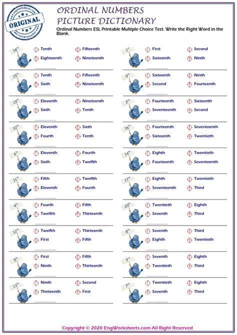 Ordinal Numbers Printable English Esl Vocabulary Worksheets Engworksheets