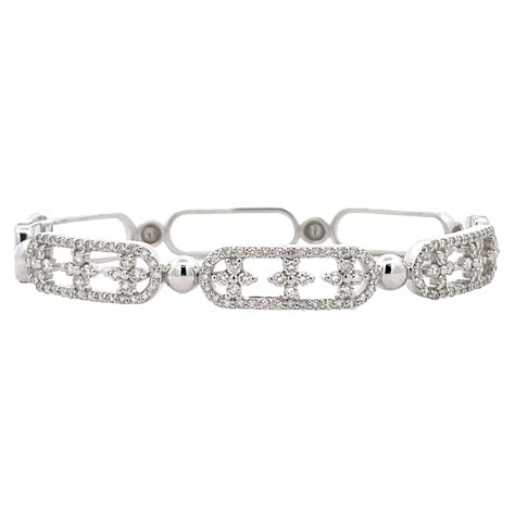 14k White Gold 2 58 Carat Diamond Floral Cluster Bangle Bracelet For Sale At 1stdibs