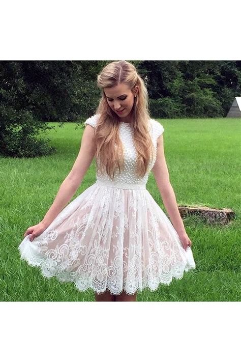 Cap Sleeves Lace Short White Prom Homecoming Cocktail Graduation