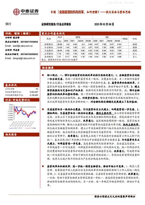 银行业专题：执行层面与整体思路 金融监管的机构改革，如何理解？下载 报告汇