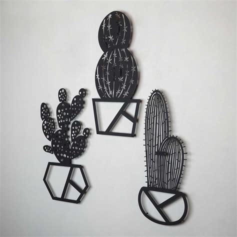 Metal Cactus Wall Art Set Metal Wall Decor Geometric Cactus | Etsy