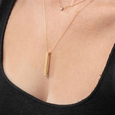 Pillar Bar Necklace With Diamond 14k Solid Gold Oak And Luna