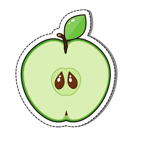 Green Apple Sticker Isolated On A White Background Vector Illustration