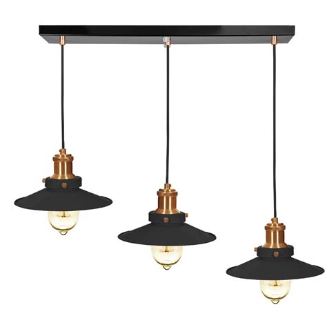 Lustre Pendente Nordic Triplo Base Retangular Preto Cobre