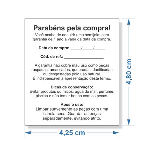 Certificado De Garantia Personalizado X Cm Criar E Promover