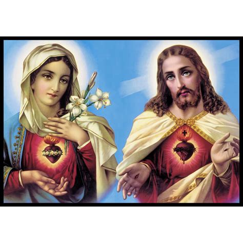 Quadro Sagrado Coração de Jesus e Maria 42x60cm Tecido Canvas