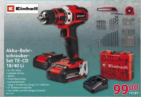 Akku Bohrschrauber Set Te Cd 18 40 Li Einhell Angebot Bei Selgros