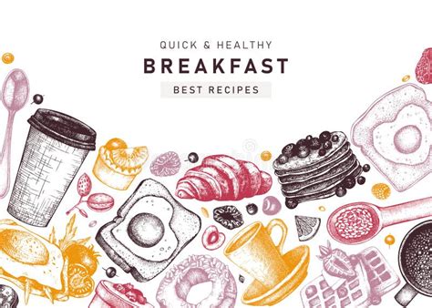 Breakfast Banner Design On Chalkboard Morning Food And Hot Drinks Menu