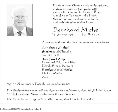 IVZ Trauer Bernhard Michel