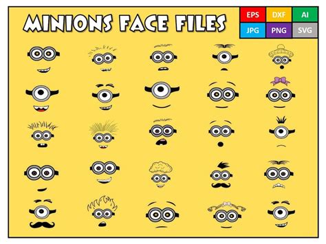 Minions Face Files Vector Bundle Clip Art Silhouette Cut Files For