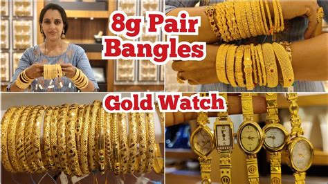 8g Pair Onwards Light Weight Fancy Bangles Dailywear Gold Watch