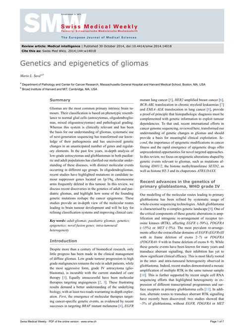 Pdf Genetics And Epigenetics Of Gliomas