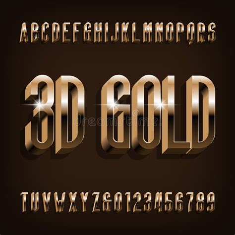 D Gold Alphabet Font Golden Effect Condensed Letters And Numbers With