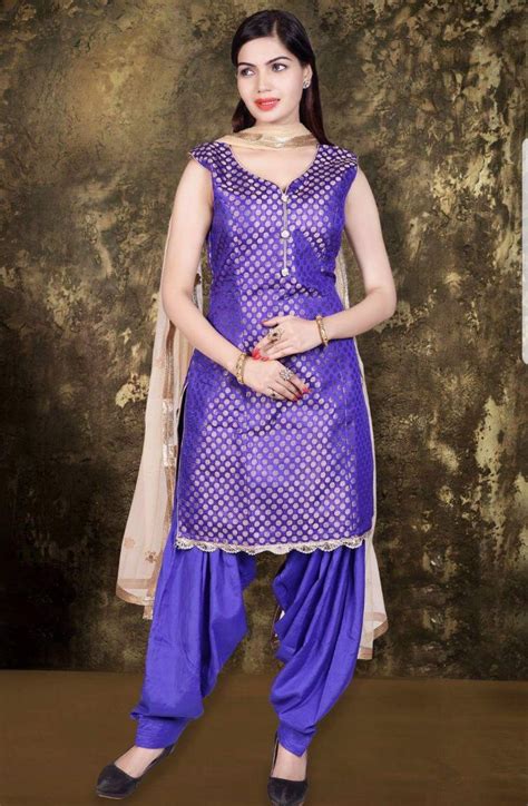 Royal Blue Brocade Patiala Salwar Suit | StyleIndia